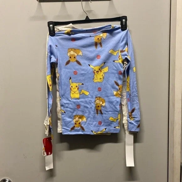 Blue and White Pikachu and Eevee Kids Shirt Pajamas Size 10 New With Tags - Picture 2 of 4